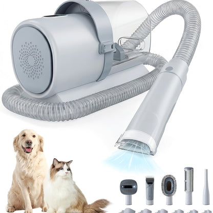 Pet Grooming Vacuum Kit, Five-in-One Suction System with Clippers, Six Guide Combs and Two Color Options