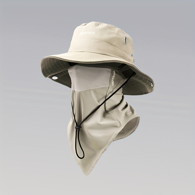 Wide-Brim Sun Hat and Face Cover Set with Three Color Options, Foldable Brim, Drawstring and Mesh Vent Panels