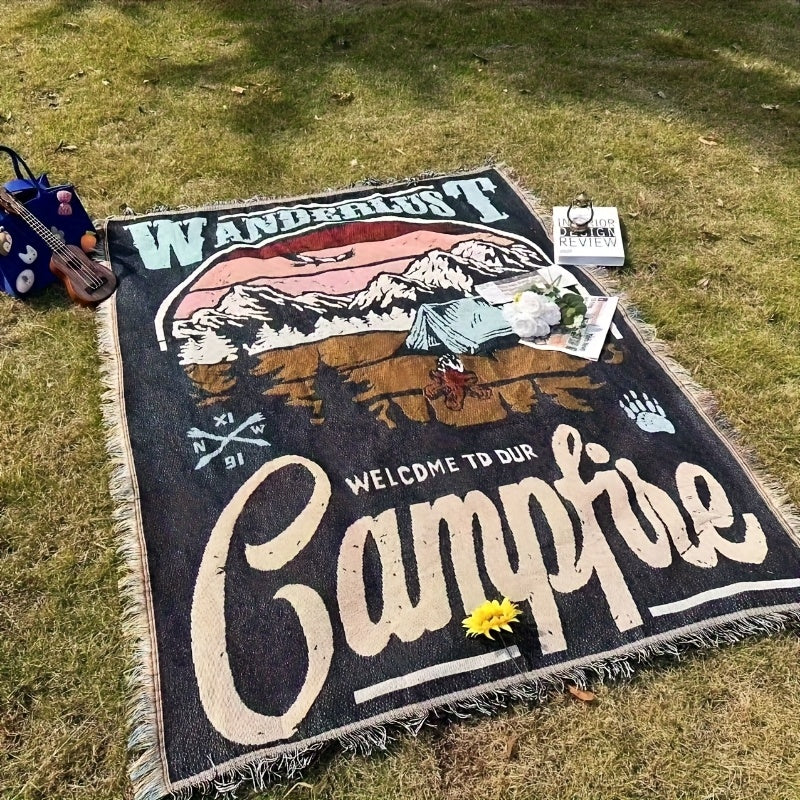 Campfire Graphic Outdoor Blanket in Five Protected Sizes from 35.43-Inch Square to 90.55 x 70.87 Inches