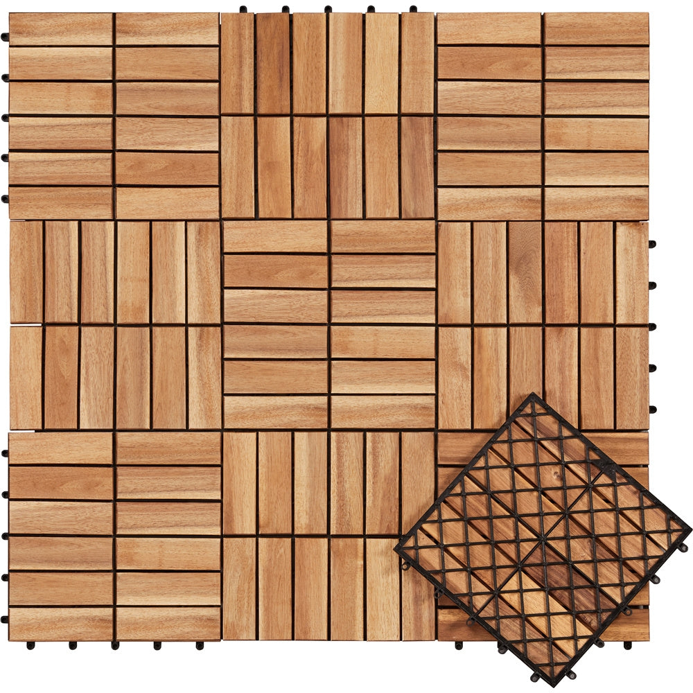 Acacia Wood Deck Tiles Interlocking Outdoor Flooring, Water-Resistant Non-Slip Patio Tiles, Easy Snap DIY Installation for Deck, Garden, Poolside, Balcony – 10pcs & 27pcs Sets Available