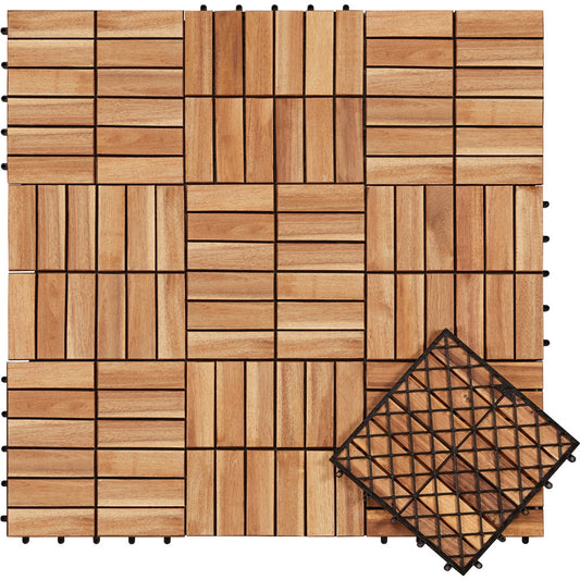 Acacia Wood Deck Tiles Interlocking Outdoor Flooring, Water-Resistant Non-Slip Patio Tiles, Easy Snap DIY Installation for Deck, Garden, Poolside, Balcony – 10pcs & 27pcs Sets Available