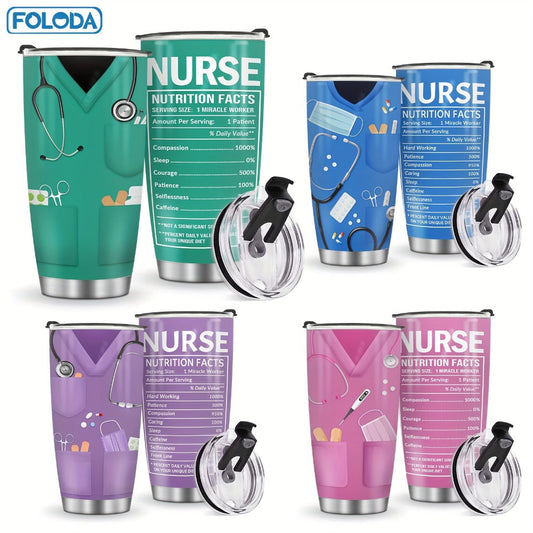 Insulated Tumbler 20oz Nurse Graphic Stainless Steel Vacuum Travel Mug in Four Color Options