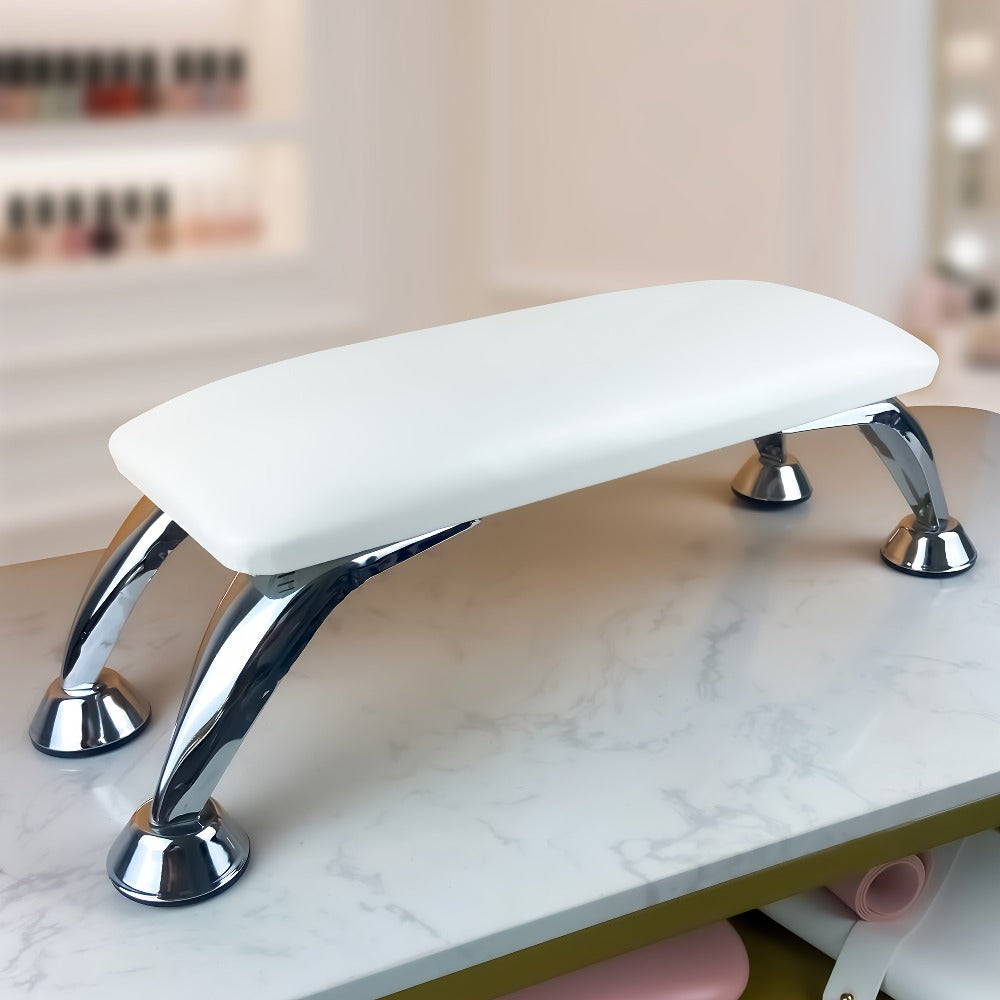 Curved Nail Salon Armrest with Metal-Look Legs in Pink, Black or White and Single- or Two-Piece Options