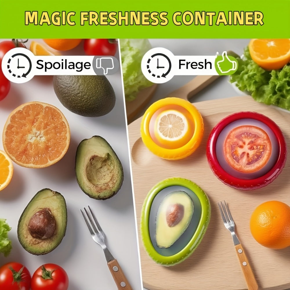 Food Storage Containers Six- or Eight-Piece Silicone Produce Saver Set for Refrigerator and Dishwasher Use
