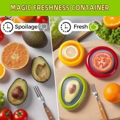Food Storage Containers Six- or Eight-Piece Silicone Produce Saver Set for Refrigerator and Dishwasher Use