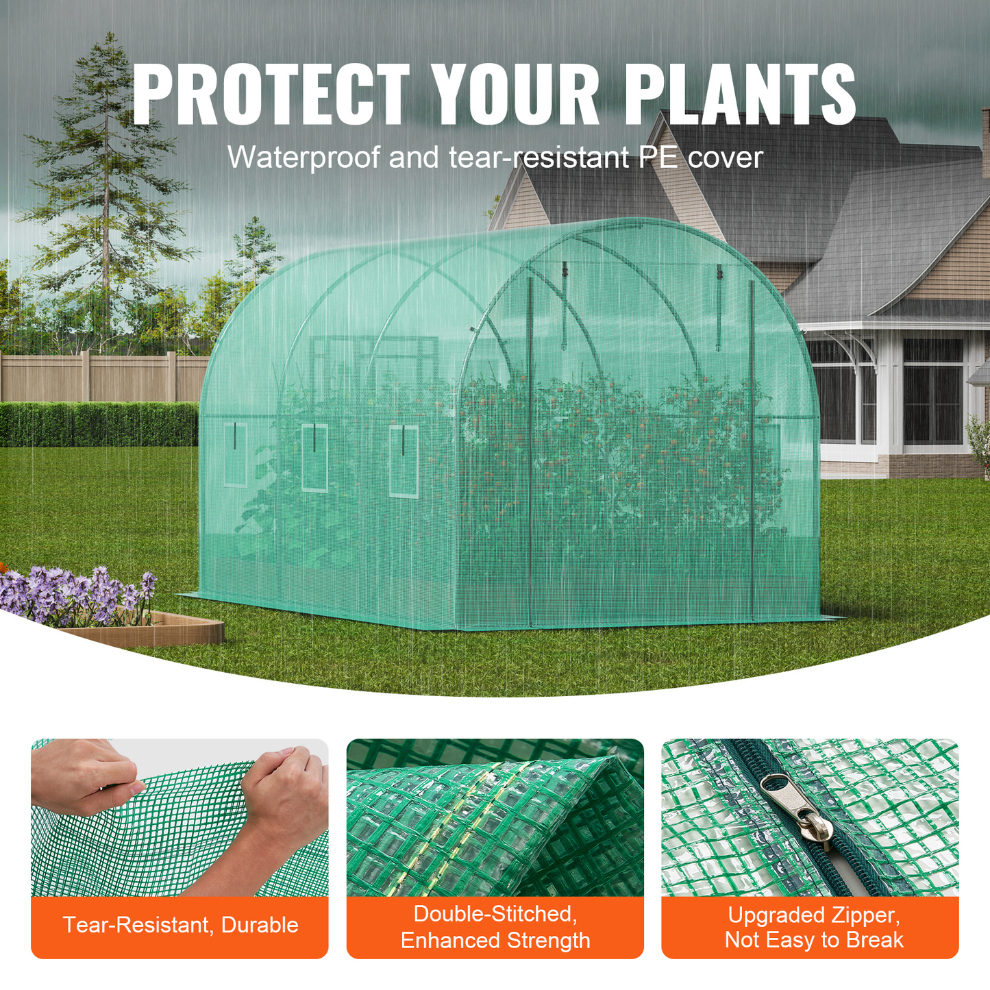 10- to 20-Foot Tunnel Greenhouse with Green Cover, Roll-Up Door and Size-Specific Vent Windows