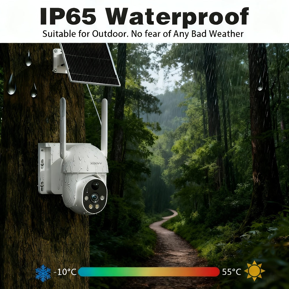 Solar PTZ Security Camera 1080P WiFi 360° with AI PIR Detection – XIAOVV P6 Battery Powered, Color Night Vision, Two-Way Audio, Outdoor Home Surveillance Camera