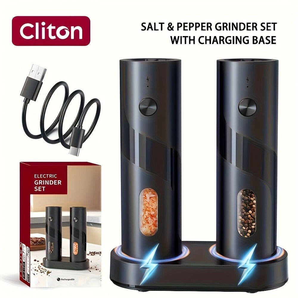 Electric Salt and Pepper Grinder Set with LED Light, Rechargeable Automatic Salt Pepper Mill, Adjustable Coarseness 3.72oz Large Capacity, Kitchen BBQ Restaurant Outdoor Wedding Gift
