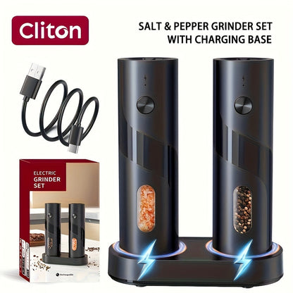 Electric Salt and Pepper Grinder Set with LED Light, Rechargeable Automatic Salt Pepper Mill, Adjustable Coarseness 3.72oz Large Capacity, Kitchen BBQ Restaurant Outdoor Wedding Gift