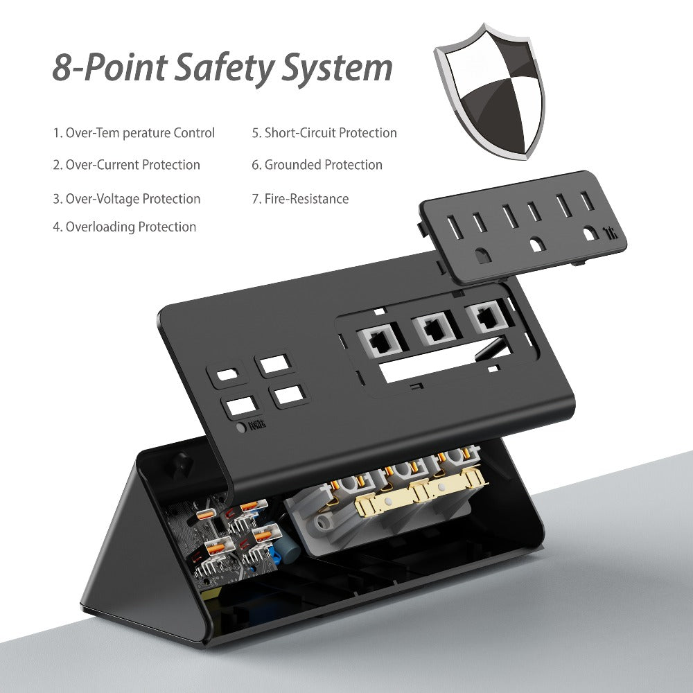 Power Strip Desk-Edge 7-in-1 with Clamp or Screw Mount, PD 20W USB-C, 5.6-Foot Cord and Power Indicator
