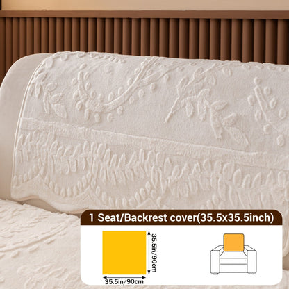 Faux Rabbit Fur Plush Sofa Cover Non-Slip | Thickened Quilted Couch Cushion, Machine Washable Pet Friendly, 1 to 4 Seat Armrest Backrest, White Light Grey Brown, Home Winter Decor