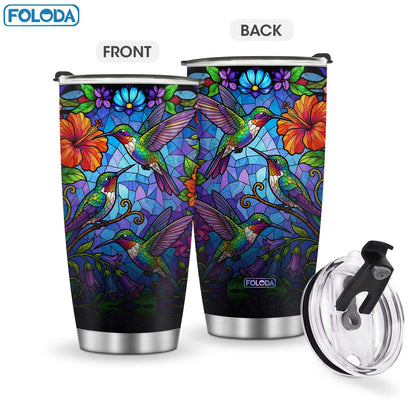 Twenty-Ounce Hummingbird and Flower Travel Tumblers in Ten Exact Printed Design Configurations