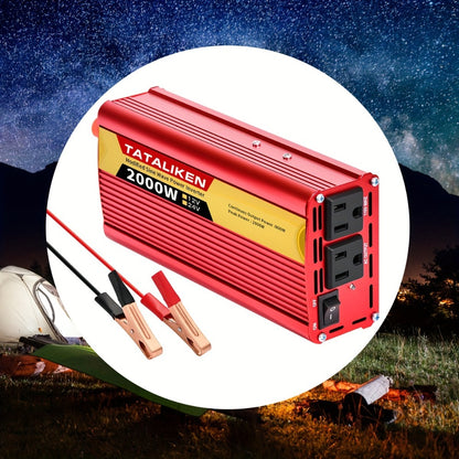 2000W Power Inverter DC 12V to AC 110V - US Socket Car Converter with Cooling Fan & Overload Protection | Road Trips, Camping & Emergency Use