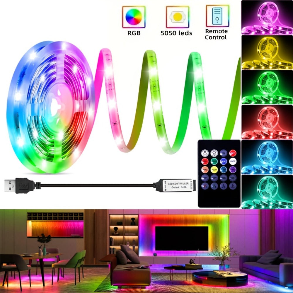 16.4ft USB-Powered RGB LED Strip Light Kit with Music Mode, 20-Key IR Remote and Indoor Setup Format