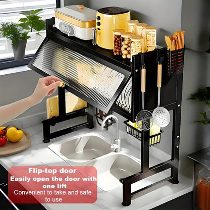 Dish Drying Rack Multi-Layer Kitchen Countertop Organizer - Dust-Free Drainer for Plates Bowls Utensils
