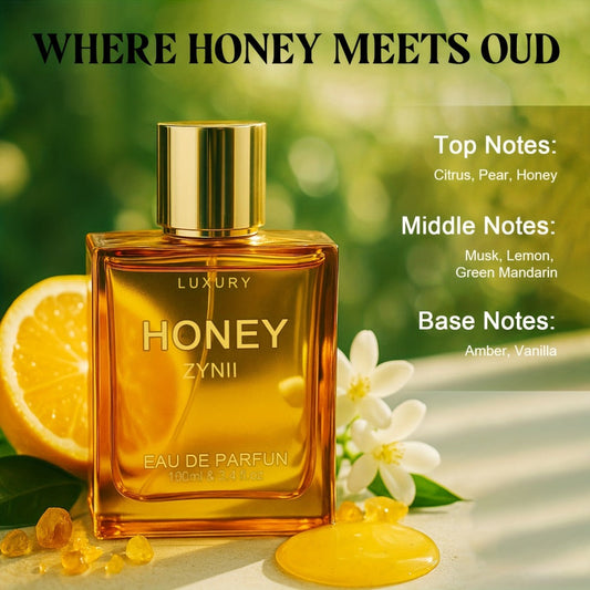 Unisex Honey Agarwood Perfume Long-Lasting Arabic Cologne Vanilla Bergamot Patchouli Vegan Ethically Made Luxury Fragrance Gift Amber Nectar Liquid Golden