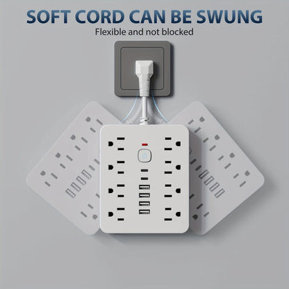 14-in-1 Power Strip with Individual Switches & Overload Protection – 8 AC Outlets, 4 USB-A & 2 USB-C Ports, Multi-Plug Wall Surge Protector for Office Home Travel, White & Black