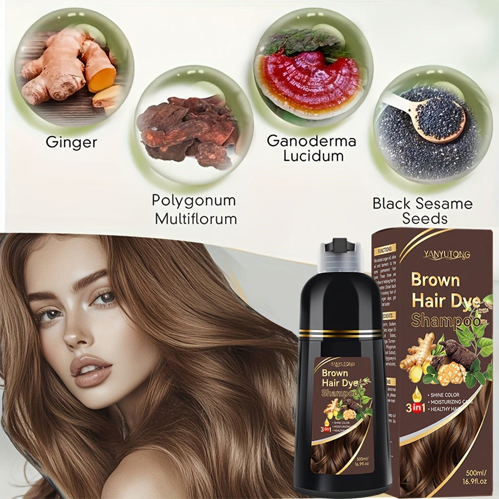 Hair Dye Shampoo, YANYUTONG 500ml Bottle with Black, Brown, Chestnut Brown and Red Shade Options