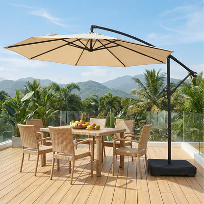 Patio Umbrella 10FT Cantilever Hanging Style with Crank, Push Tilt and Variant-Specific Cross Base
