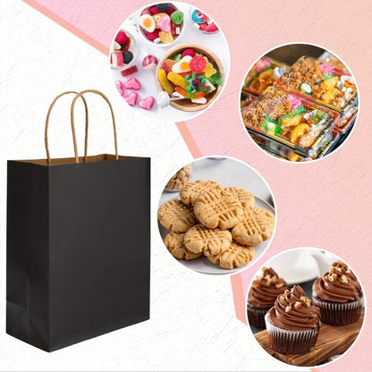 Gift Bag Set Small Kraft Paper, 100 Twisted-Handle Bags in Brown, Black or White, 4.25 x 2.85 x 7.85 Inches
