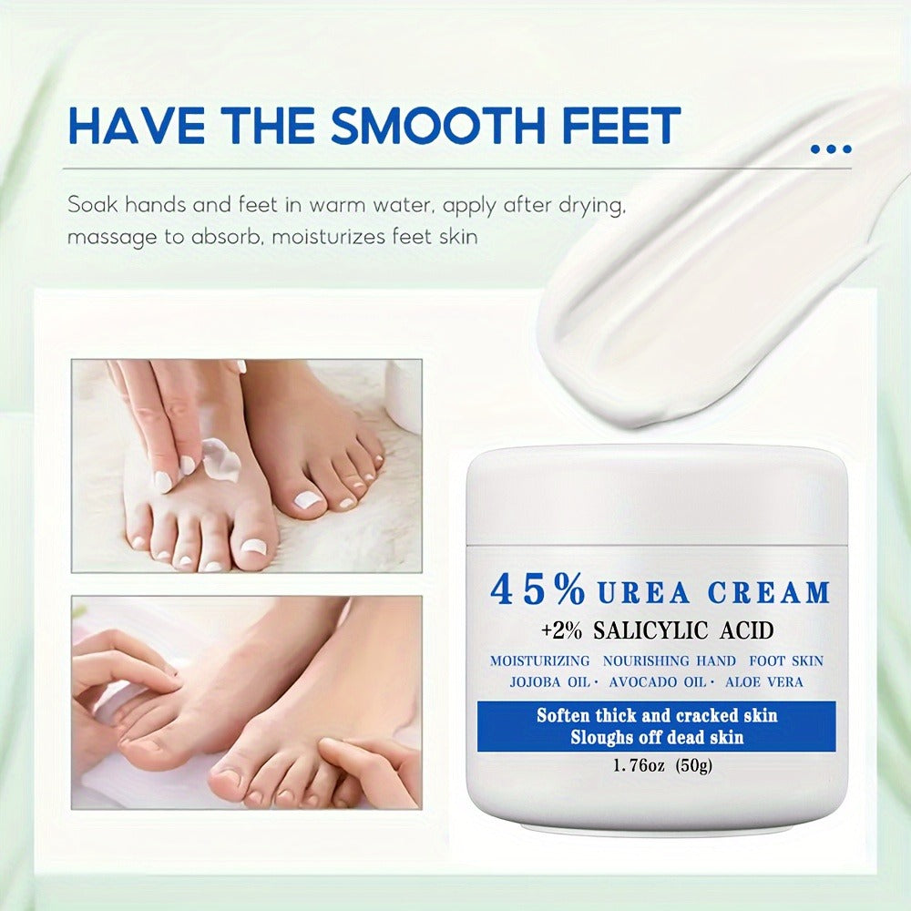 50g Jar of 45% Urea and 2% Salicylic Acid Foot Cream with Avocado and Shea Butter Labeling