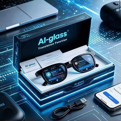 AI Translation Glasses with Real-Time Interpreter & Meeting Notes Summary – High-Speed WiFi, Smart Earphones, Stylish Glass Lens Wearable AI Device for Business Travel Multilingual Professionals