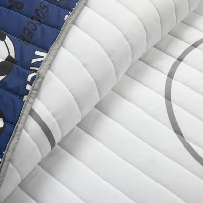 Soccer-Pattern Quilt Bedding Set in White or Navy with Twin and Full/Queen Checkout Size Options
