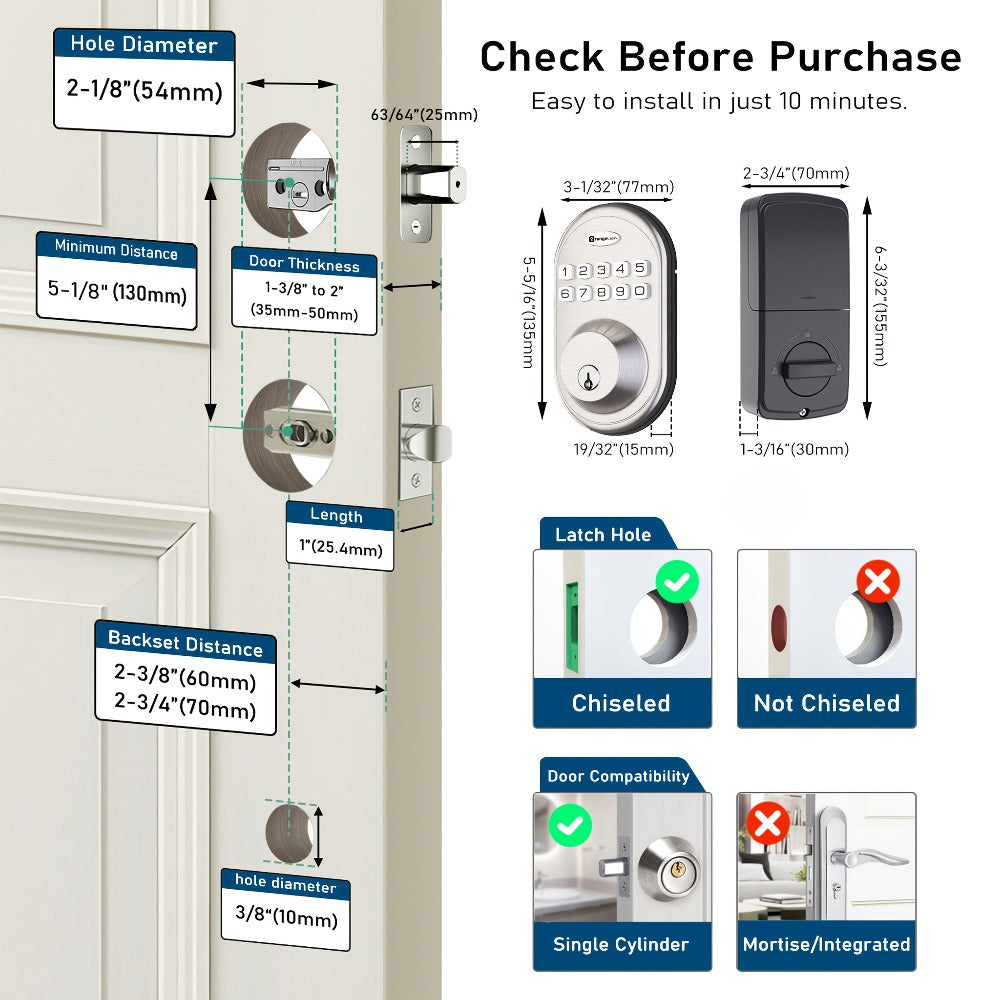 Electronic Keypad Deadbolt 3-Pack Keyless Entry Door Lock with 100-Code Capacity, Auto Lock, Anti-Peep PIN & Backup Key – No WiFi No App, Smart Lock for Home Villa Courtyard Apartment Standard Doors