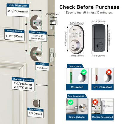Electronic Keypad Deadbolt 3-Pack Keyless Entry Door Lock with 100-Code Capacity, Auto Lock, Anti-Peep PIN & Backup Key – No WiFi No App, Smart Lock for Home Villa Courtyard Apartment Standard Doors