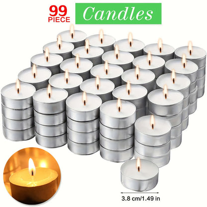Tea Light Candles Unscented White - 49 or 99 Pack Smokeless Wax Tealights 2. Burn for Weddings, Christmas