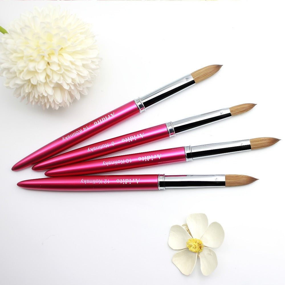 Rose-Red Acrylic Nail Brush with Cap in Exact Checkout Sizes #10, #12 or #14 and Pictured Flat-Shaped Tip