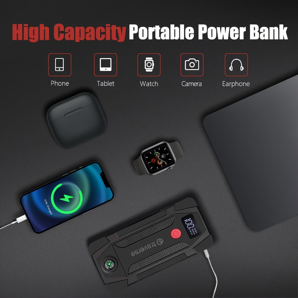 Compact Jump Starter Power Bank with Display, LED Controls, USB Outputs and Single or Two-Pack 1000A-Labeled Options