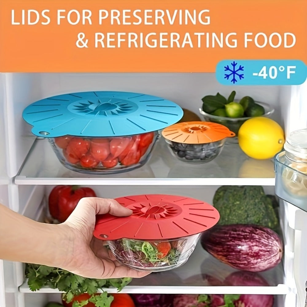 Seven-Piece Reusable Silicone Stretch Lid Set in Five Sizes for Bowls, Cups, Pots and Food Containers
