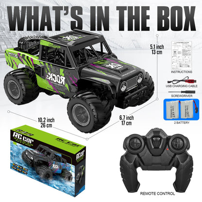 RC Monster Truck or Pickup 1:16 Scale in Five Body and Color Styles with 4WD Layout and Two Rechargeable Batteries