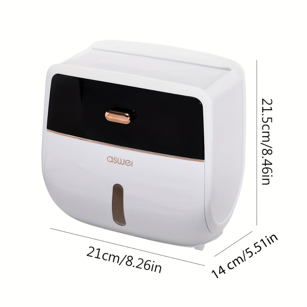 Wall-Mounted Covered Toilet Paper Holder with Top Drawer, Storage Shelf and 8.26 x 5.51 x 8.46-Inch Size