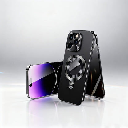 Phone Case Privacy Screen with Aluminum Alloy Frame, Rear Stand and MagSafe Support for iPhone 15 Pro