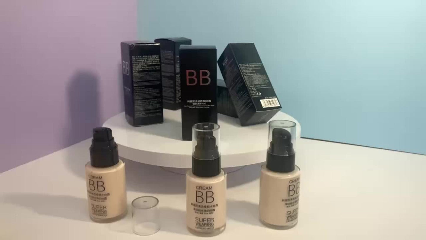 Moisturizing BB Cream Liquid Foundation Set 2-Piece with Makeup Sponge — Flawless Long-Lasting Medium Coverage Skin-Isolating Concealer for All Skin Types Women Natural & Light Beige Shades