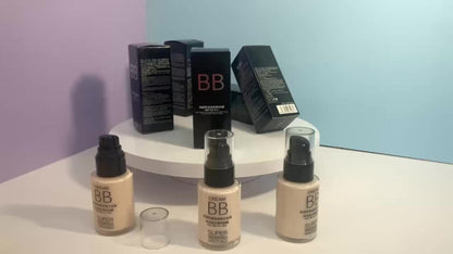 Moisturizing BB Cream Liquid Foundation Set 2-Piece with Makeup Sponge — Flawless Long-Lasting Medium Coverage Skin-Isolating Concealer for All Skin Types Women Natural & Light Beige Shades