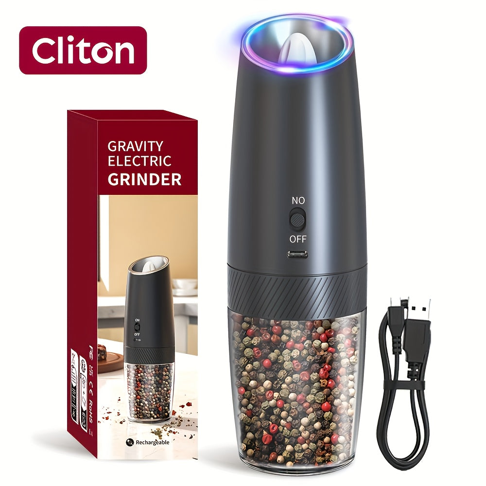 Gravity-Activated Electric Spice Grinder with LED Ring, Adjustable Grind and USB-C or Two-Piece Options