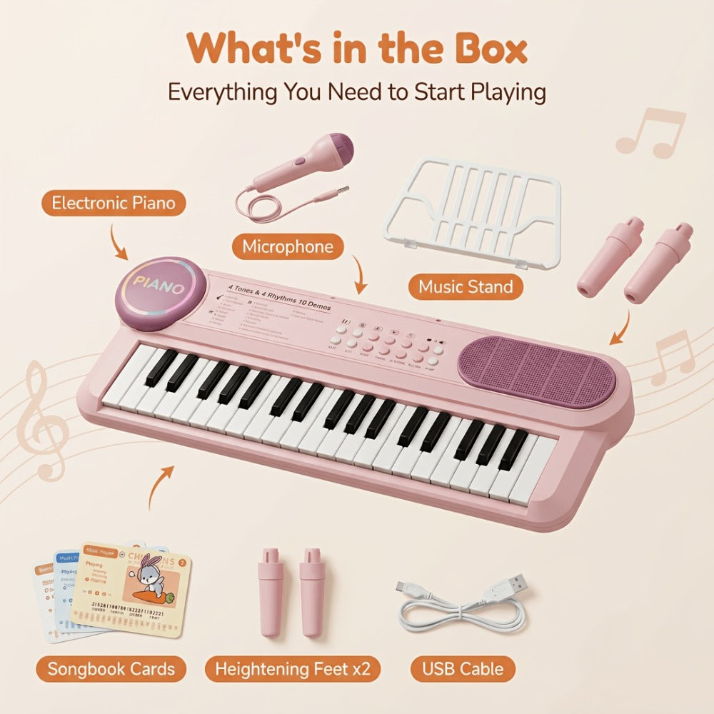 Kids Electronic Keyboard Piano 37 Keys with Microphone, Multi-Function Musical Instrument Toy for Children, Educational Music Gift for Boys & Girls, Birthday Christmas Holiday Gift, Sky Blue, Rose Red, Pink