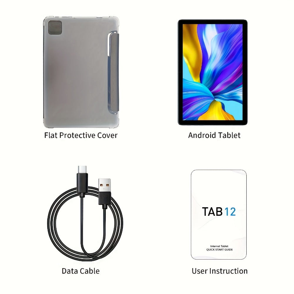 VASOUN 10.1-Inch Android 14 Tablet with 12GB Memory, 128GB Storage, Dual SIM Slots and Protective Case