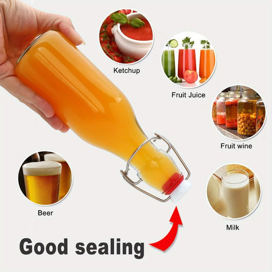 Glass Swing Top Bottles 8.45oz – Round Iron Clasp Airtight Bottle Set with Funnel for Juice, Kombucha, Syrup & Oil Storage, Reusable Flip Cap Glass Bottles (6, 9, 12 or 18 Pack)