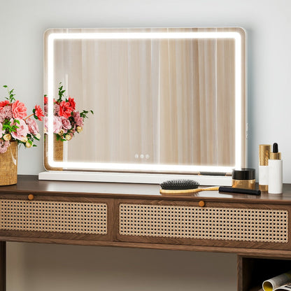 Rectangular LED Vanity Mirror with Three Light Colors and Three Size Checkouts from 13 x 17 to 32 x 22 Inches