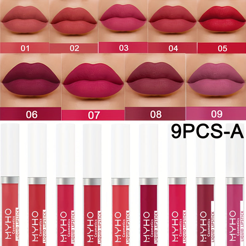 Lip Gloss Set by MYHO Cosmetics with 9 Matte Lip Colors per Set and Two Retained Shade Collections