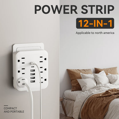 Power Strip Direct-Wall 12-in-1 Outlet Extender with 6 AC Outlets, 4 USB-A, 2 USB-C and 110–130V Input
