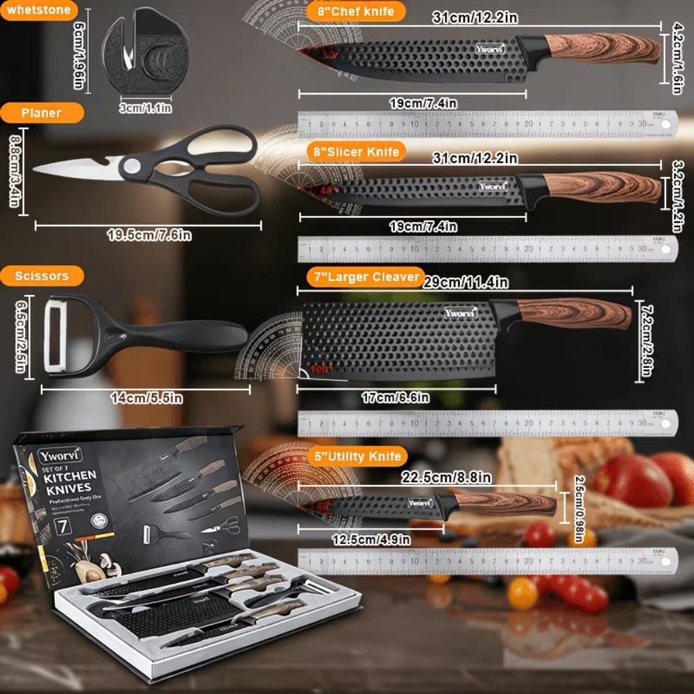 Kitchen Knife Set 3- or 7-Piece Stainless Steel with Black Handles, Sharpener and Poultry Shears Options