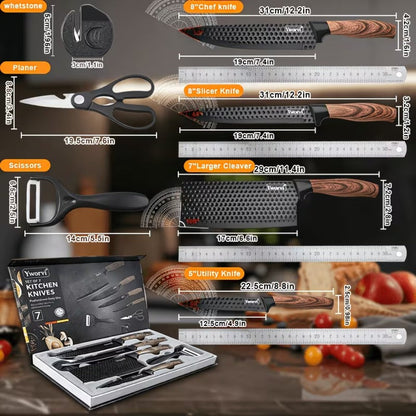 Kitchen Knife Set 3- or 7-Piece Stainless Steel with Black Handles, Sharpener and Poultry Shears Options
