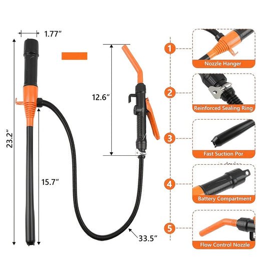 Battery Powered Fuel Transfer Pump 2.4 GPM Portable Gas Transfer Pump with Flow Control Nozzle for Gasoline Oil Diesel 1.3" Straw Corrosion Resistant Filter Design