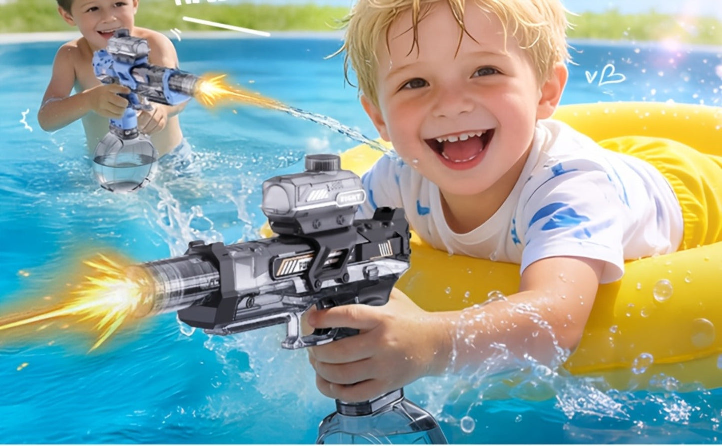Two-Piece Electric Light-and-Sound Water Blaster Sets in 727 or 737 Models and Blue or Black Colors