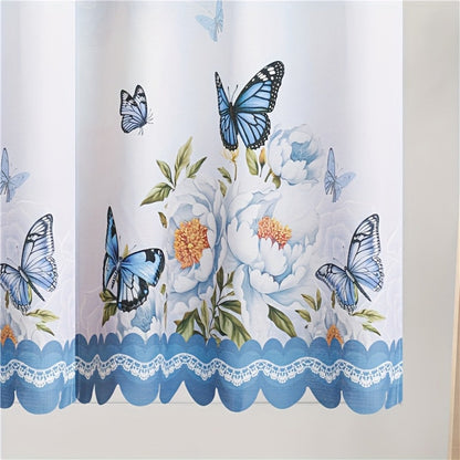 Blackout Kitchen Curtains 3-Piece Set with Butterfly Floral Print - Rod Pocket Window Curtains for Kitchen, Living Room, Bedroom, Bathroom & Restaurant, Polyester Fabric, Machine Washable